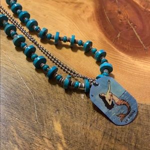 Mexican tarot La Sirena tag turquoise necklace